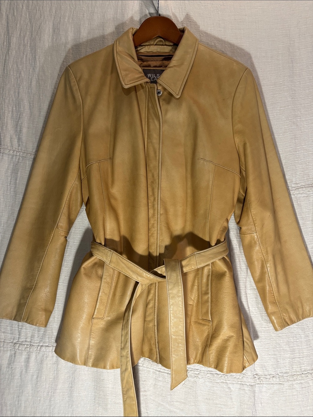 Vintage Wilson’s Leather Tan Zip Front Jacket Coat Quilted Liner Size Large - Picture 1 of 16